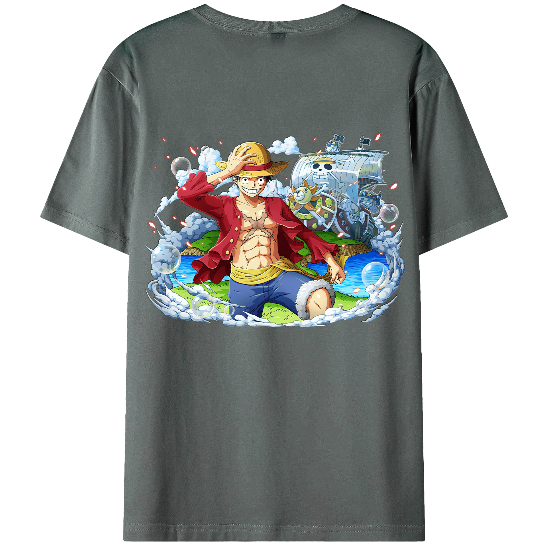 ワンピース モンキー・D・ルフィ ONE PIECE Monkey D. Luffy 綿100％ メンズ半袖Tシャツ（バックプリント） 通気性